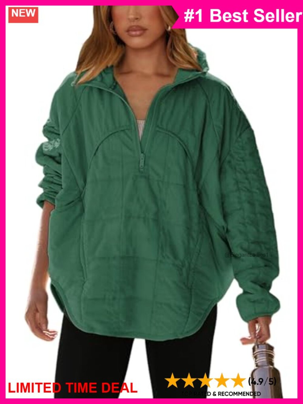 Daacee Oversized Quilted Pullover Jacket Half Zip Puffer Women's